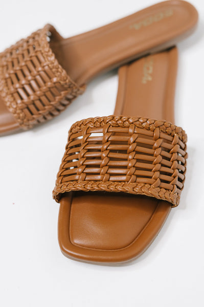 Stair Cognac Woven Slip On Sandals