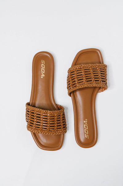 Stair Cognac Woven Slip On Sandals