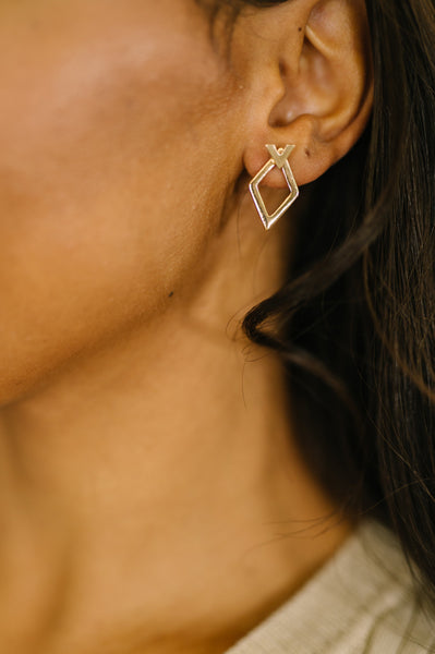 Steal Your Breath Geometric Rhombus Stud Earrings - Ruby Rebellion