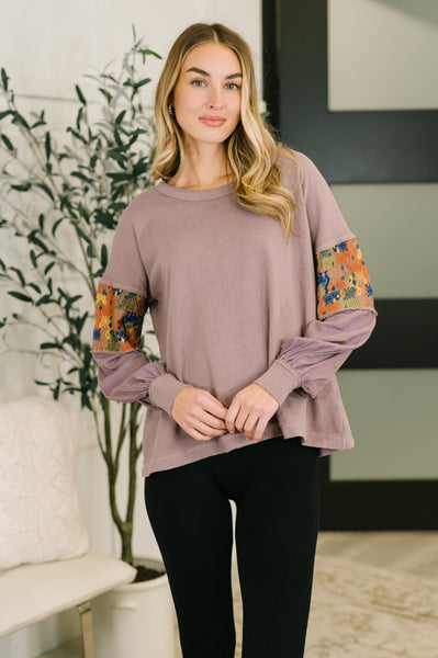 Subtle Breeze Floral Patchwork Pullover - Ruby Rebellion