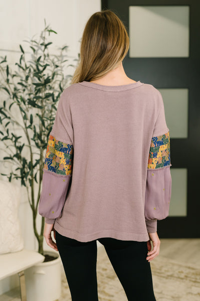 Subtle Breeze Floral Patchwork Pullover - Ruby Rebellion