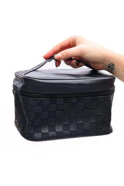 Subtly Checked Cosmetic Bags set of 4 in Black - Ruby Rebellion