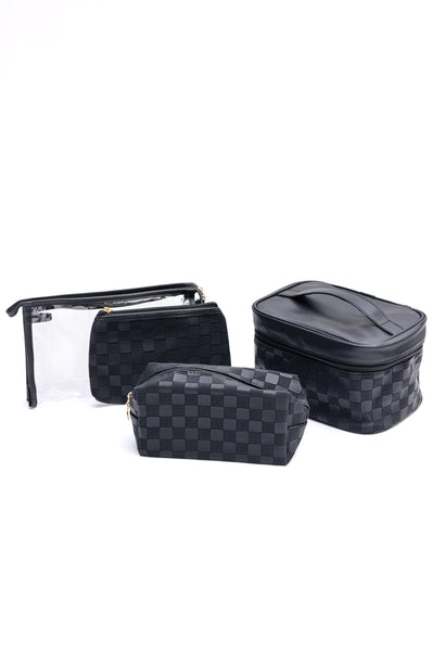 Subtly Checked Cosmetic Bags set of 4 in Black - Ruby Rebellion