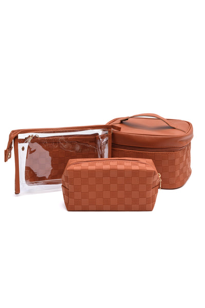 Subtly Checked Cosmetic Bags set of 4 in Brown - Ruby Rebellion