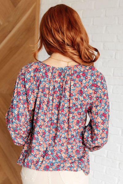 Sunday Brunch Blouse in Denim Floral - Ruby Rebellion