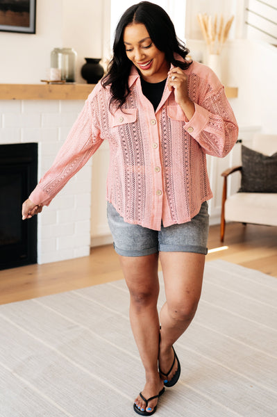 Sweeter Than Nectar Lace Button Down in Rose - Ruby Rebellion