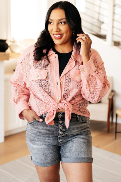 Sweeter Than Nectar Lace Button Down in Rose - Ruby Rebellion