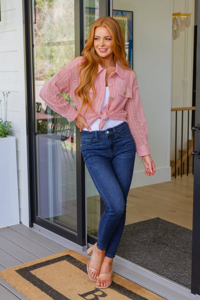 Sweeter Than Nectar Lace Button Down in Rose - Ruby Rebellion