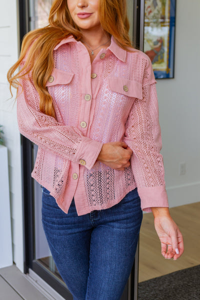 Sweeter Than Nectar Lace Button Down in Rose - Ruby Rebellion