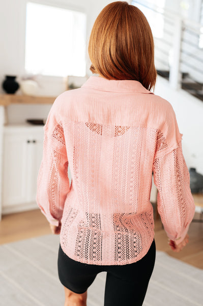 Sweeter Than Nectar Lace Button Down in Rose - Ruby Rebellion