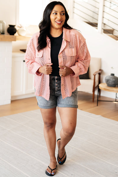 Sweeter Than Nectar Lace Button Down in Rose - Ruby Rebellion