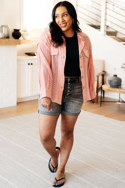 Sweeter Than Nectar Lace Button Down in Rose - Ruby Rebellion
