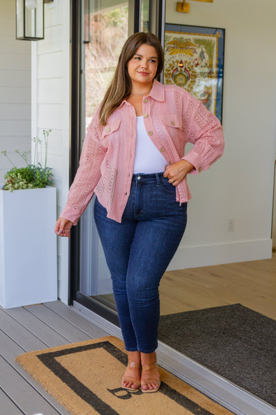 Sweeter Than Nectar Lace Button Down in Rose - Ruby Rebellion