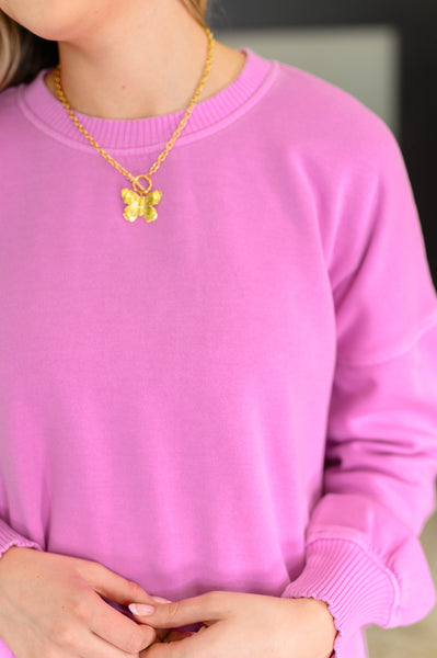 Talk Cozy to Me Stepped Hem Pullover in Bright Mauve - Ruby Rebellion