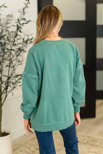 Talk Cozy to Me Stepped Hem Pullover in Dark Green - Ruby Rebellion