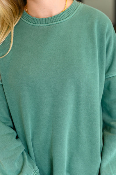 Talk Cozy to Me Stepped Hem Pullover in Dark Green - Ruby Rebellion