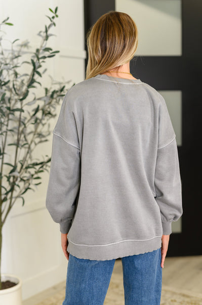 Talk Cozy to Me Stepped Hem Pullover in  Sleet - Ruby Rebellion