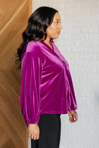 The Best Policy Velvet Balloon Sleeve Top - Ruby Rebellion