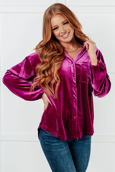 The Best Policy Velvet Balloon Sleeve Top - Ruby Rebellion