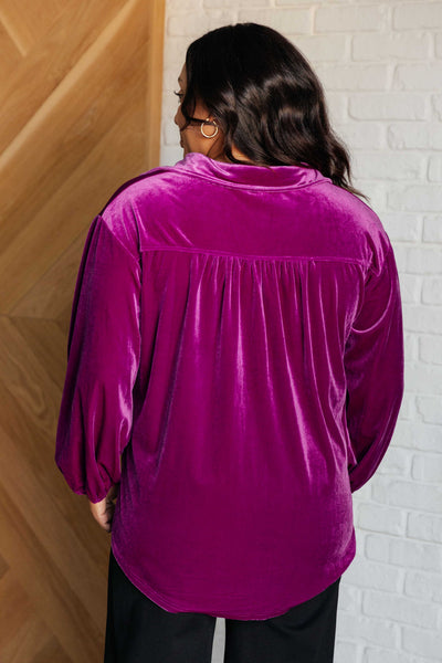 The Best Policy Velvet Balloon Sleeve Top - Ruby Rebellion
