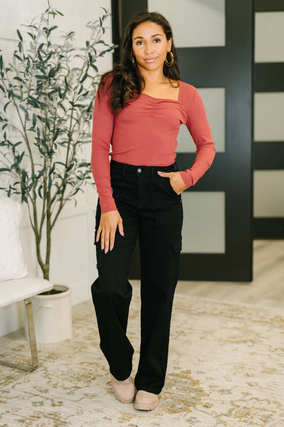The Girls are Back in Town Long Sleeve Top in Burgundy - Ruby Rebellion