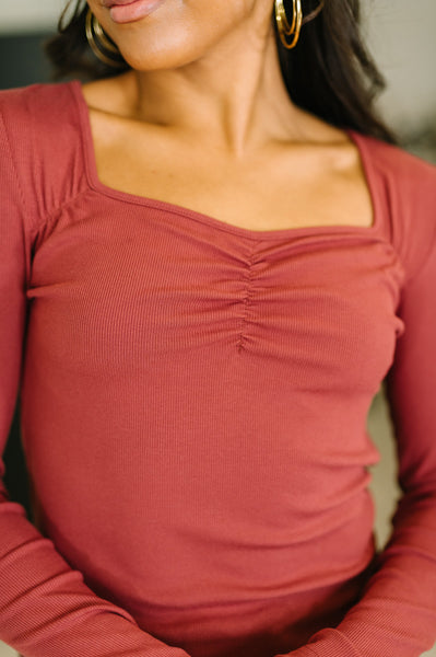 The Girls are Back in Town Long Sleeve Top in Burgundy - Ruby Rebellion