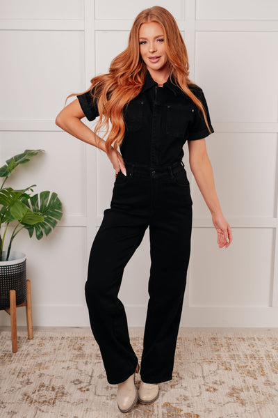 Tilda Short Sleeve Control Top Denim Jumpsuit - Ruby Rebellion