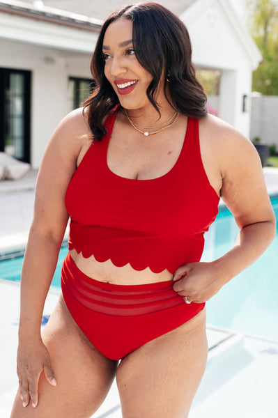 Tonga Scalloped High Waisted Swim Bottoms - Ruby Rebellion