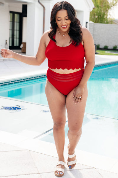 Tonga Scalloped High Waisted Swim Bottoms - Ruby Rebellion