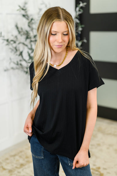 Top Shelf Basic V-Neck Ribbed Tee in Black - Ruby Rebellion