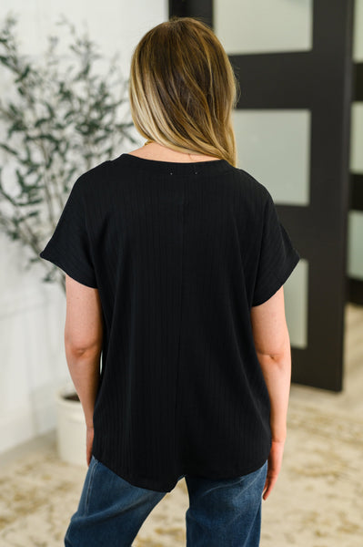 Top Shelf Basic V-Neck Ribbed Tee in Black - Ruby Rebellion