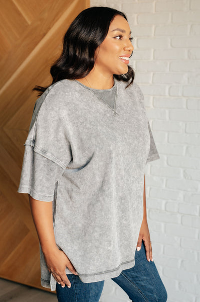 Unbothered Mineral Wash Top in Grey - Ruby Rebellion