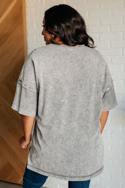 Unbothered Mineral Wash Top in Grey - Ruby Rebellion