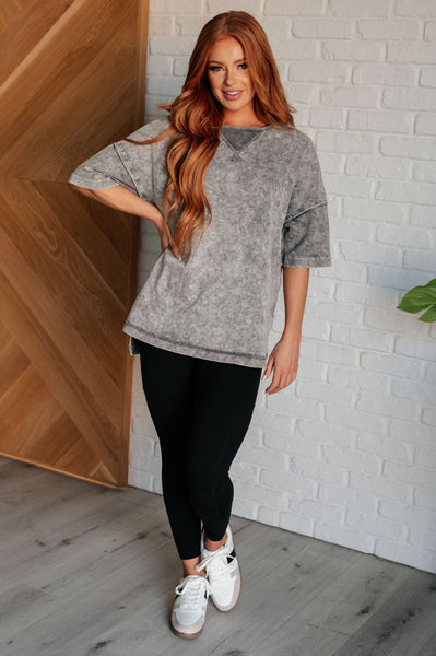 Unbothered Mineral Wash Top in Grey - Ruby Rebellion