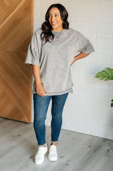 Unbothered Mineral Wash Top in Grey - Ruby Rebellion