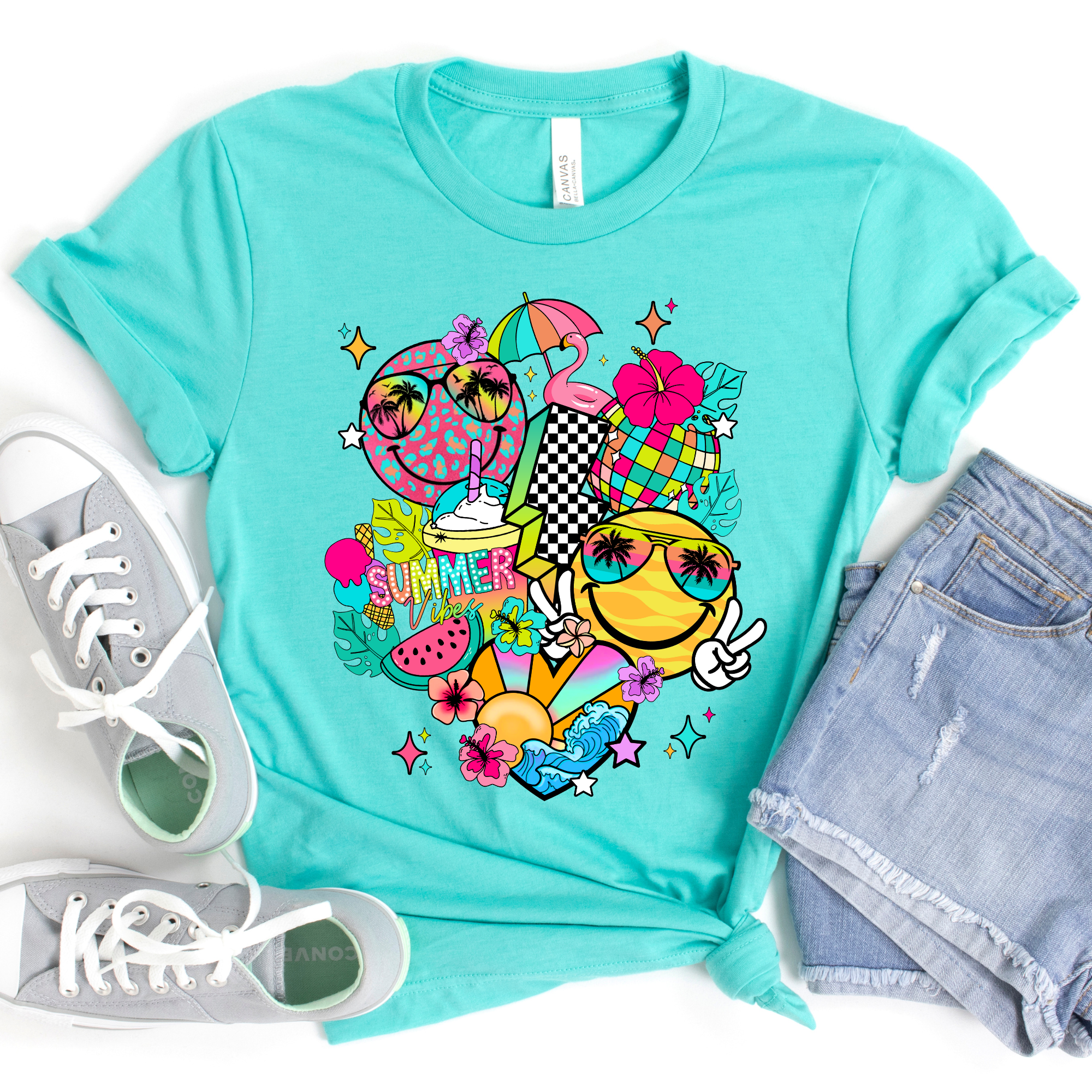Summer Vibes Smiley Faces Graphic Tee