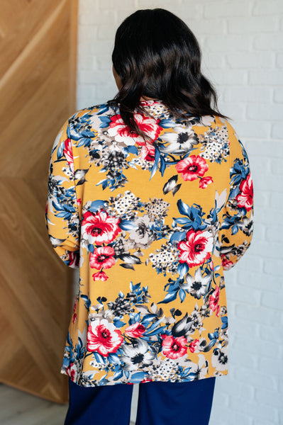 V-Neck Scoop Hem Top in Marigold Floral - Ruby Rebellion