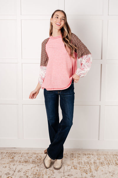 Walk for Miles Floral Color Block Top - Ruby Rebellion