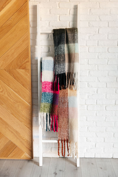 Wanderlust Wrap Oversized Plaid Fringe Scarf in Grey and Jade - Ruby Rebellion