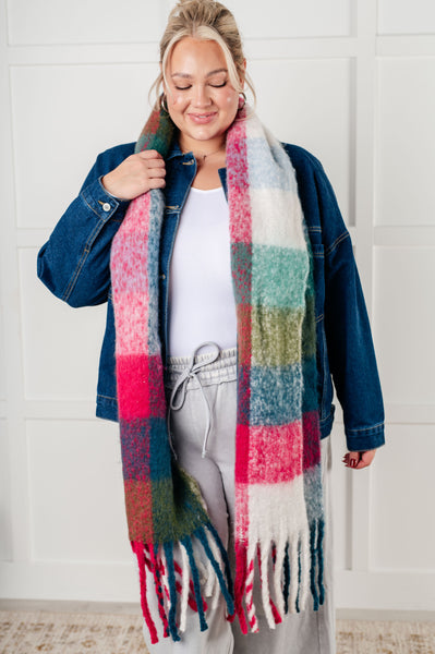 Wanderlust Wrap Oversized Plaid Fringe Scarf in Magenta and Teal - Ruby Rebellion