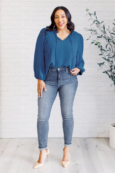 We Believe Keyhole Tie Detail Blouse - Ruby Rebellion