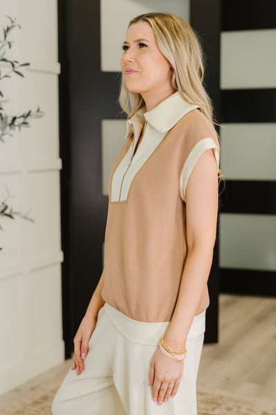 Whispered Urgently Color Block Half Zip Top - Ruby Rebellion