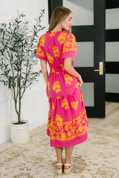 Whispering Willow V-Neck Dress in Fuchsia - Ruby Rebellion