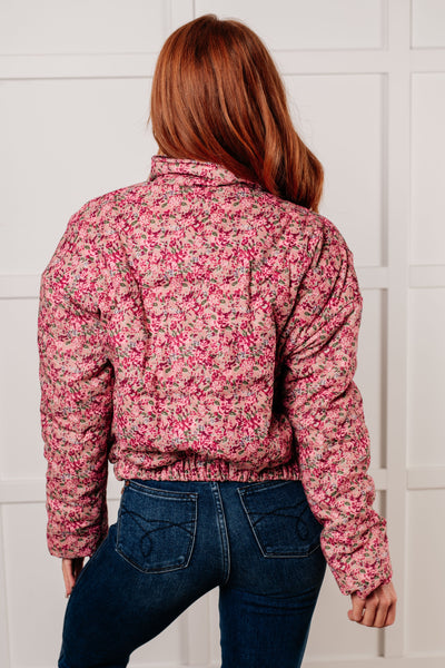 Wish Me Well Floral Printed Puffer Jacket in Rose Multi - Ruby Rebellion