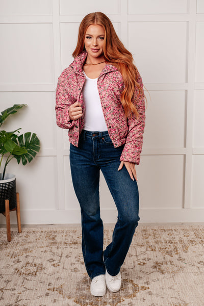 Wish Me Well Floral Printed Puffer Jacket in Rose Multi - Ruby Rebellion