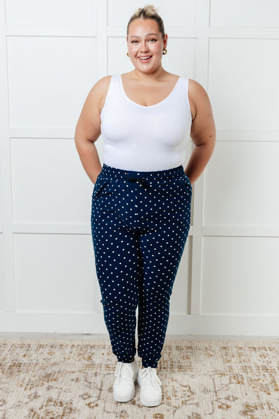 Your New Favorite Joggers in White Polka Dot - Ruby Rebellion