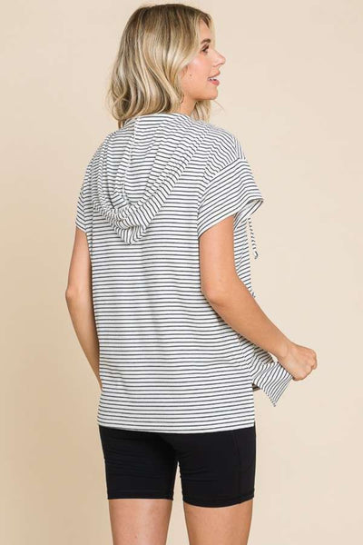 Culture Code Full Size Striped Short Sleeve Hooded Top