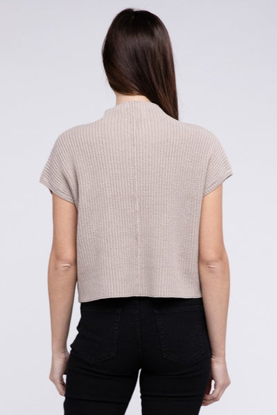 Mock Neck Short Sleeve Cropped Sweater - 4 Colors!