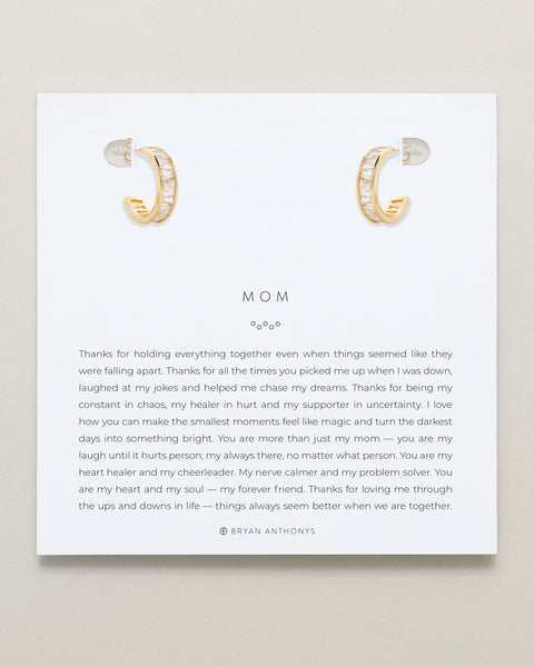 Mom Baguette Mini Hoop Earrings
