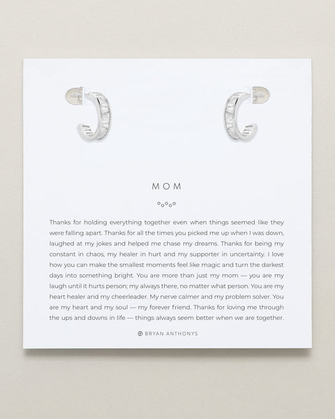 Mom Baguette Mini Hoop Earrings